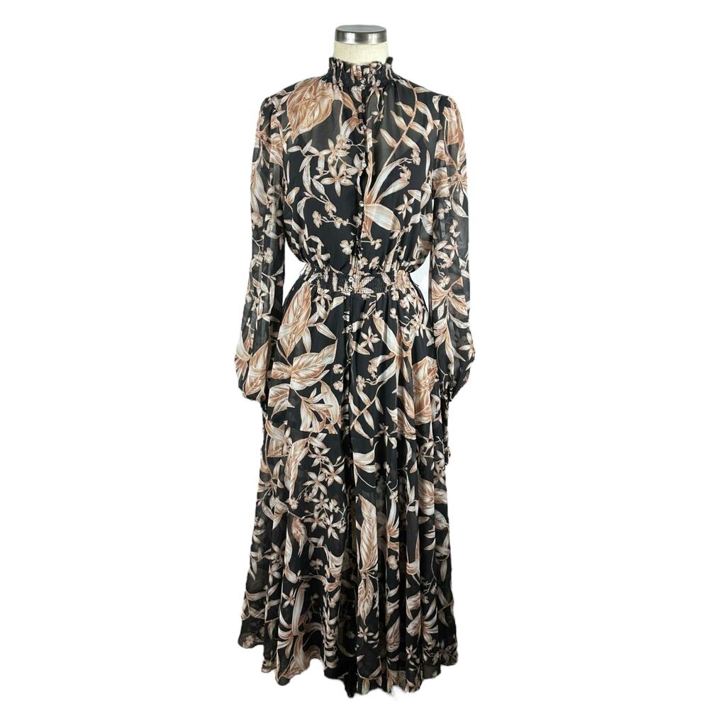 KEEPSAKE THE LABEL Blackโ Fern Floral Printed Midi Dress Women's Size XS US 0-2